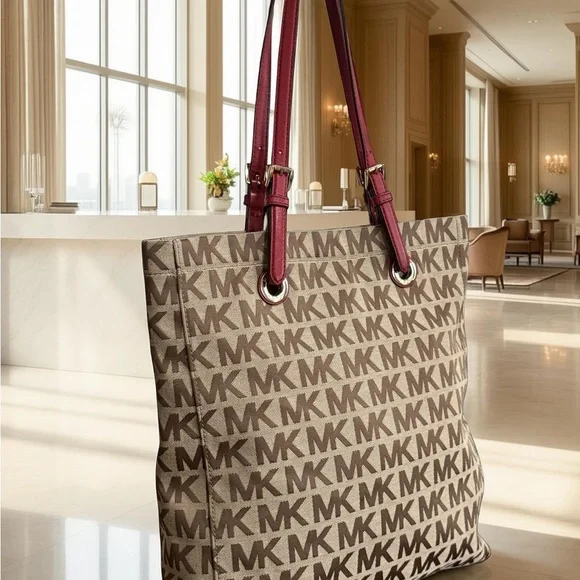 Authentic Michael Kors Signature Tan Pink Tote Bag! - Picture 3 of 14